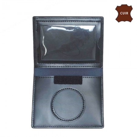 Porte-Cartes Noir Cuir - 2 Volets Format CB - Emplacement Médaille - Opex